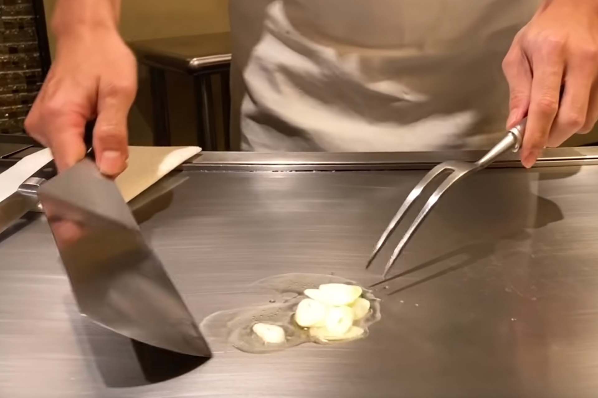Razor thin sliced garlic