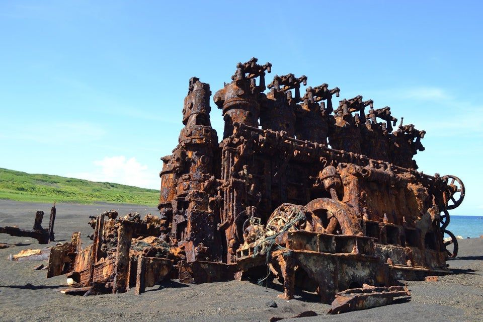 engine rusts on the beach of Iwo Jima