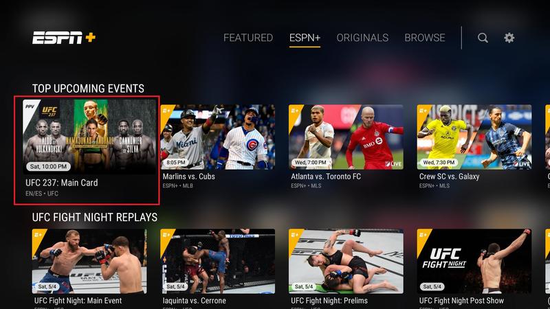 espn plus tab android tv ufc 237