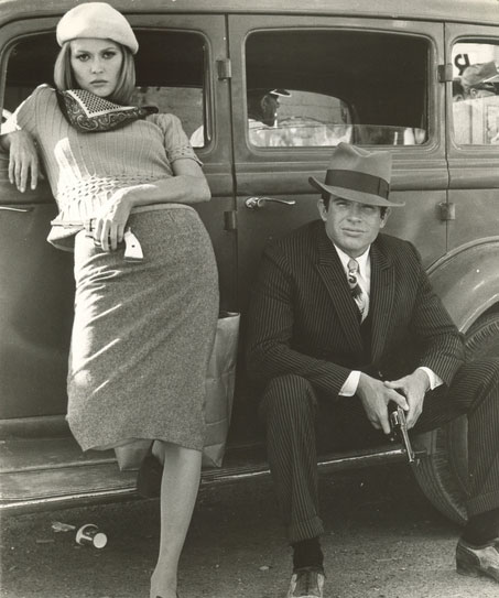 Faye Dunaway and Warren Beatty on the set of Bonnie and Clyde